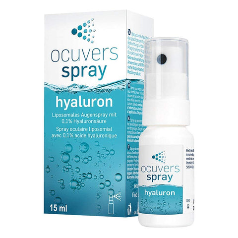 Ocuvers Hyaluron Augenspray gegen trockene Augen 15ml, mit Liposomen, unkonserviert, auf das geschlossene Auge sprühen - DIE Alternative zu Augentropfen