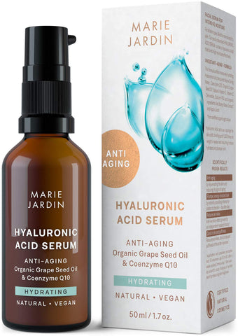 Hyaluron Serum mit Q10 und Vitamin C hochdosiert, 50 ml, bewiesener Anti Aging Effekt, Milderung von Falten und Augenringen, Basis für Make up - zertifizierte BIO Naturkosmetik von Marie Jardin